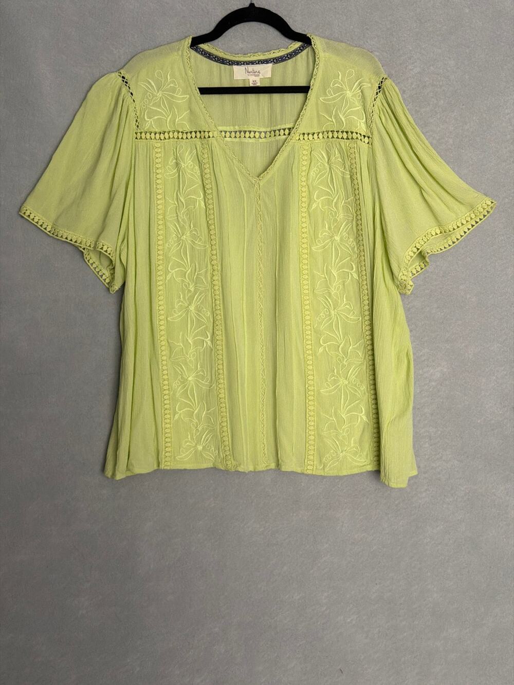 Nurture by Westbound Pop-Over Top Embroidery Lily Green Women's 3X NEW